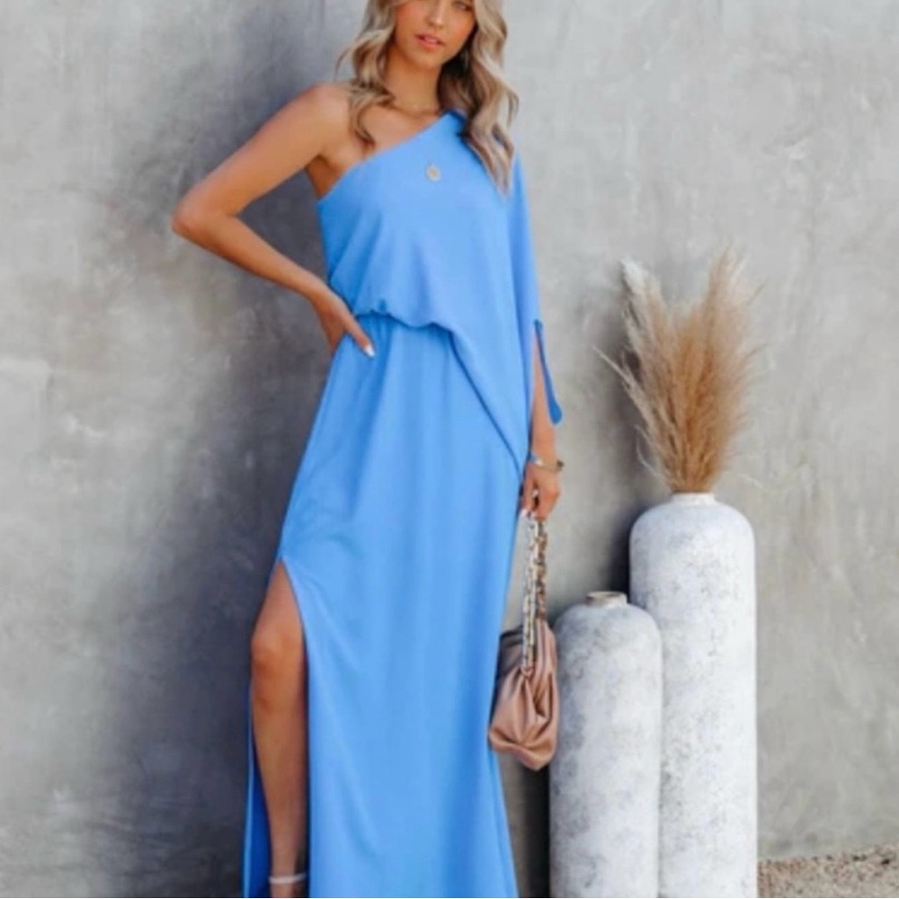 Vici One-Shoulder Light Blue Maxi Dress